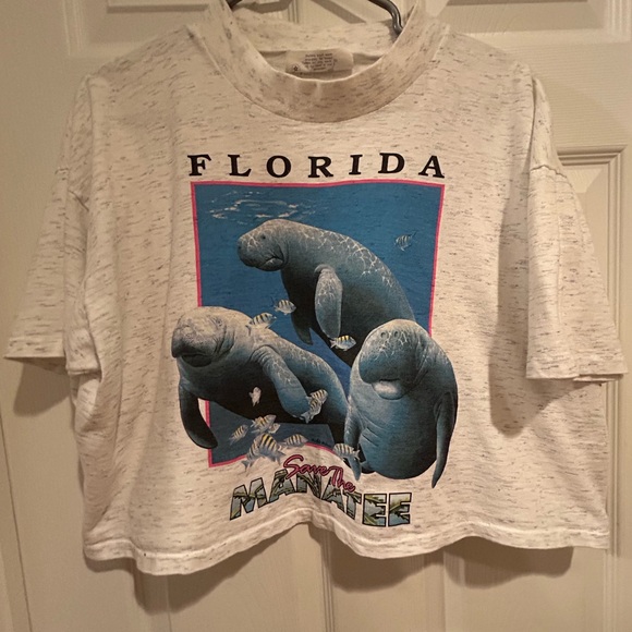 Smile Tops - Florida Manatee Graphic Crop Tee - White